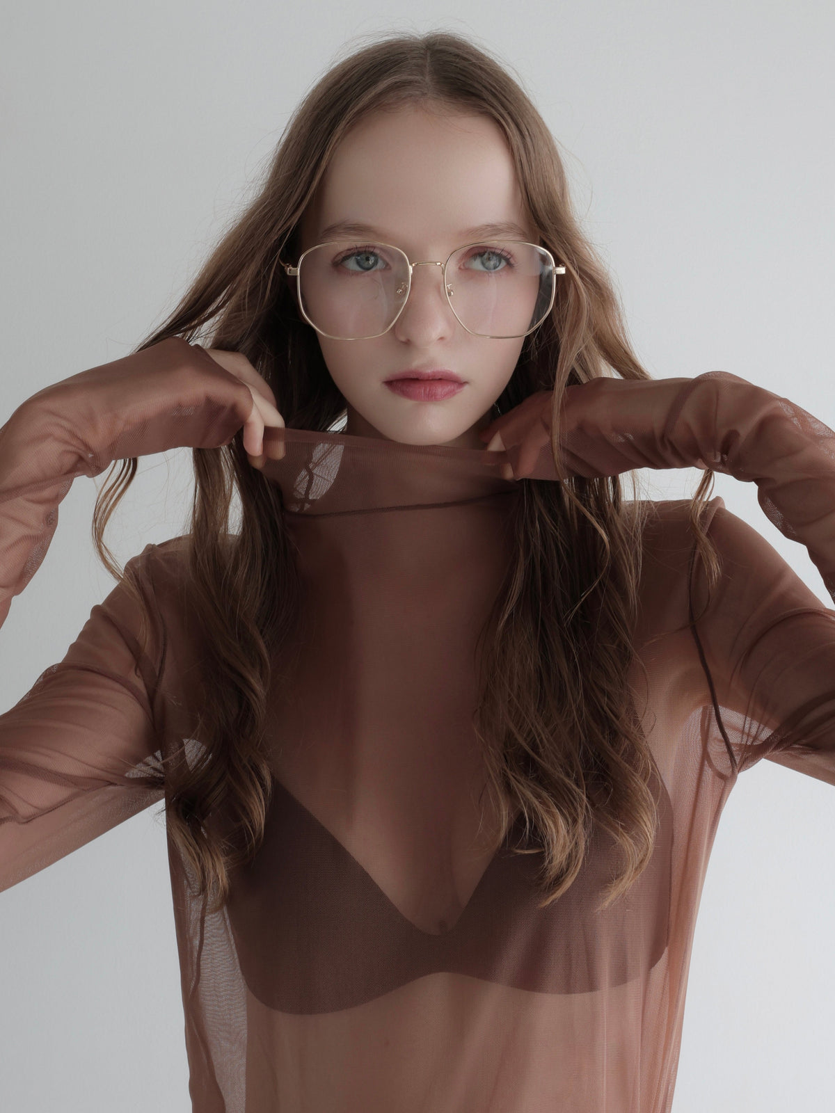 【SAMPLE SALE / AMOMMA】 LONG SLEEVE SHEER TOPS( BROWN )