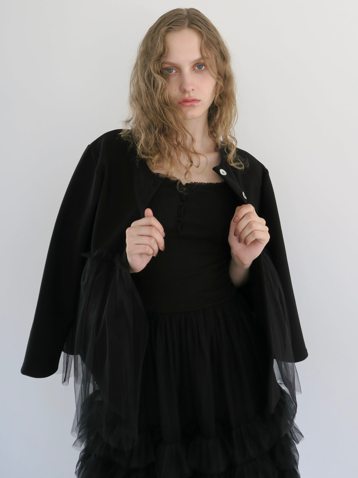 【SAMPLE SALE / swanë】tulle docking cardigan