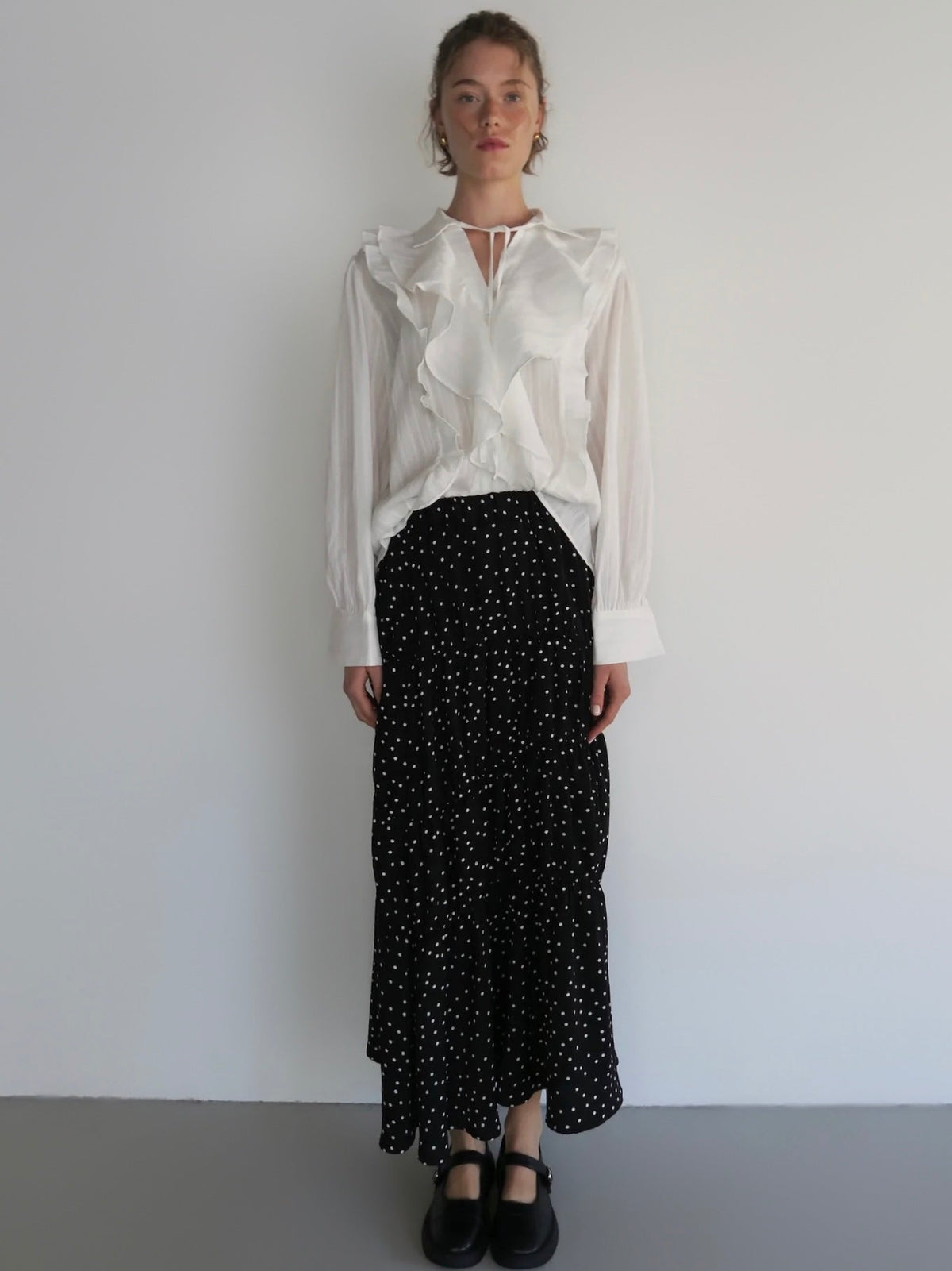 [ sample sale ] dot washer shirring skirt