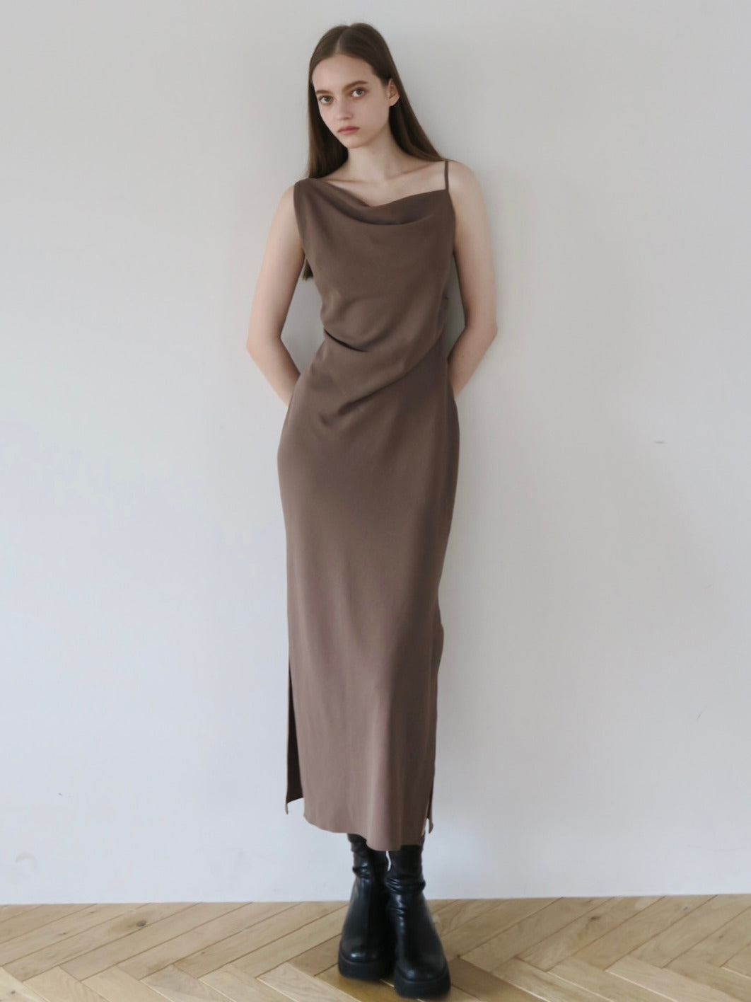 ※汚れあり　メゾンセロンasymmetry drape cami dress célon】asymmetry drape cami dress – THETOVE