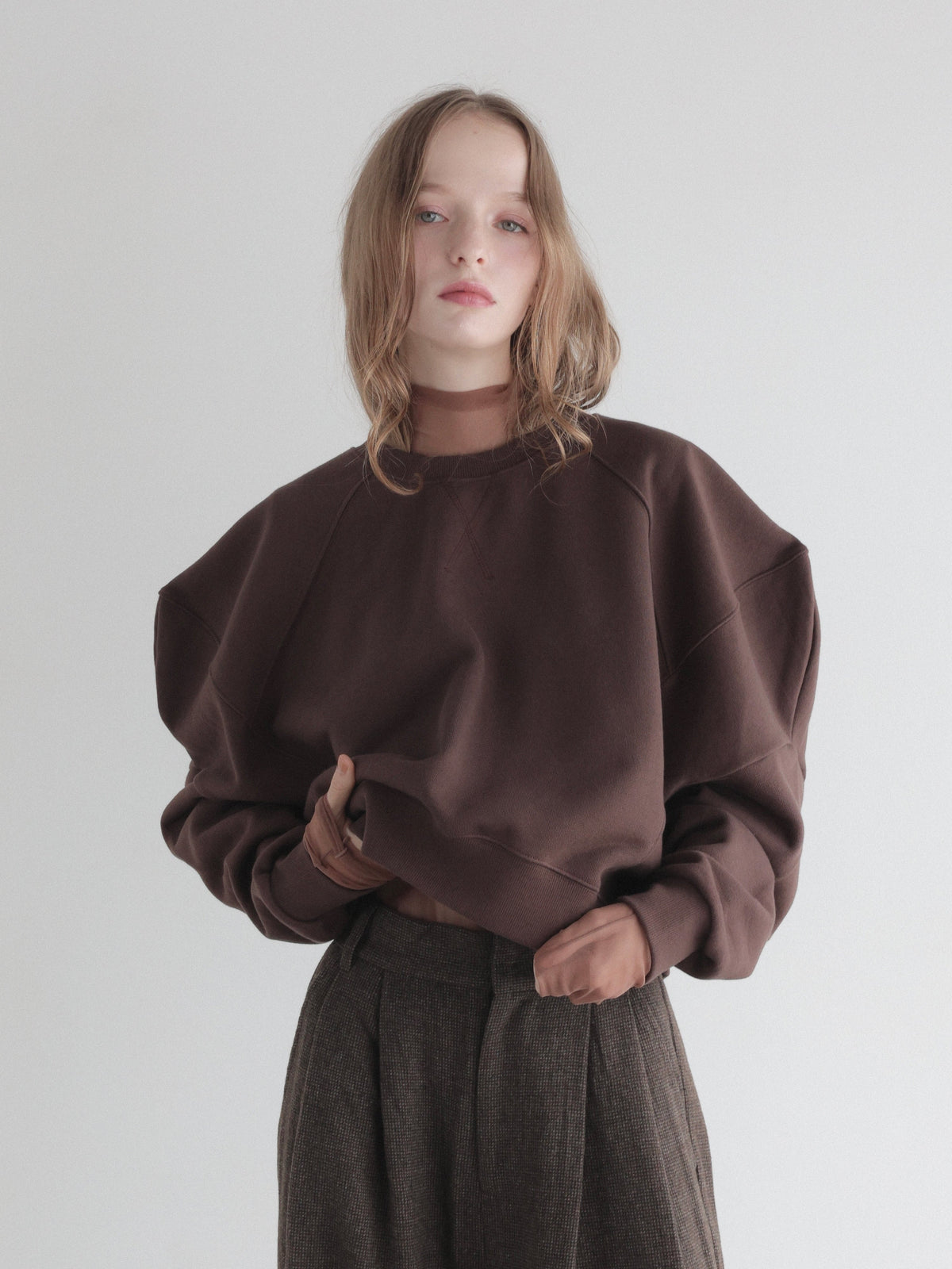 【SAMPLE SALE / AMOMMA】 LONG SLEEVE SHEER TOPS( BROWN )
