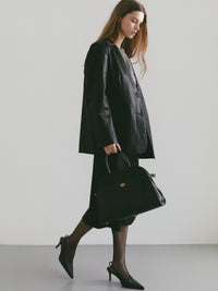 【célon】Leather Scarf Jacket