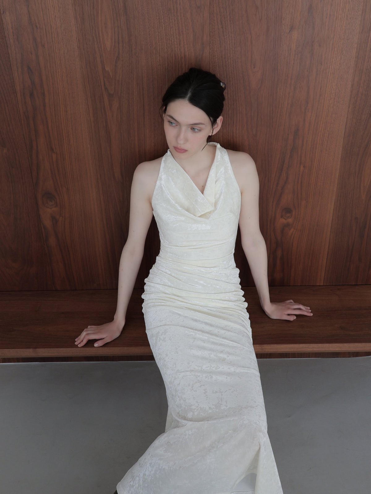 drape velour long dress
