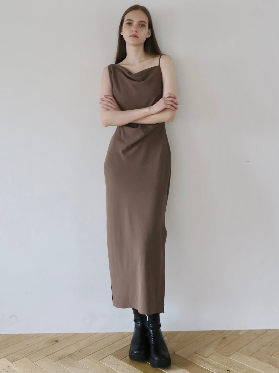 【célon】asymmetry drape cami dress