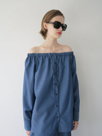 【SAMPLE SALE / AMOMMA】DENIM LIKE DRAWSTING OFF SHOULDER