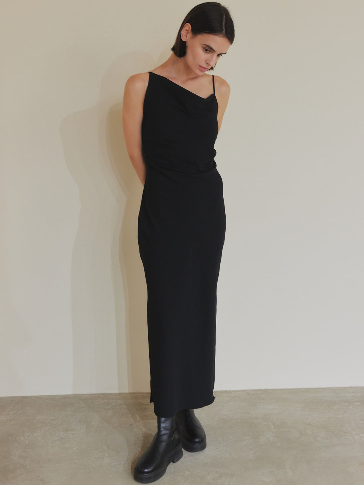 【célon】asymmetry drape cami dress