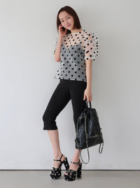 【AMOMMA】SHEER PUFF SHOULDER DOT BLOUSE