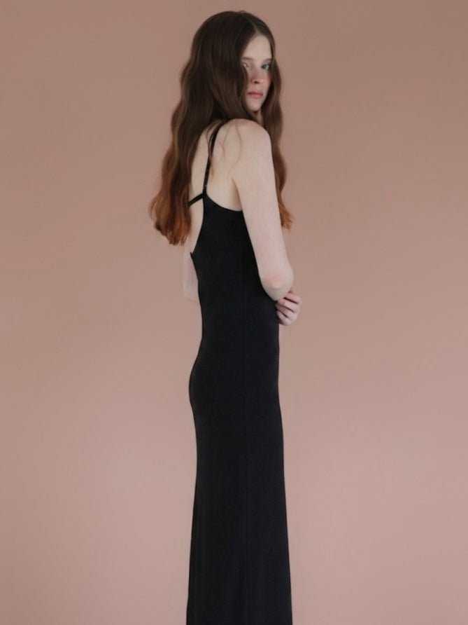 BACK OPEN RIB CAMI DRESS