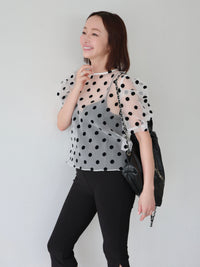 【AMOMMA】SHEER PUFF SHOULDER DOT BLOUSE