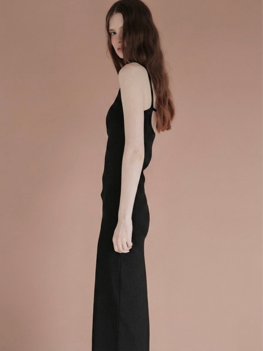 BACK OPEN RIB CAMI DRESS