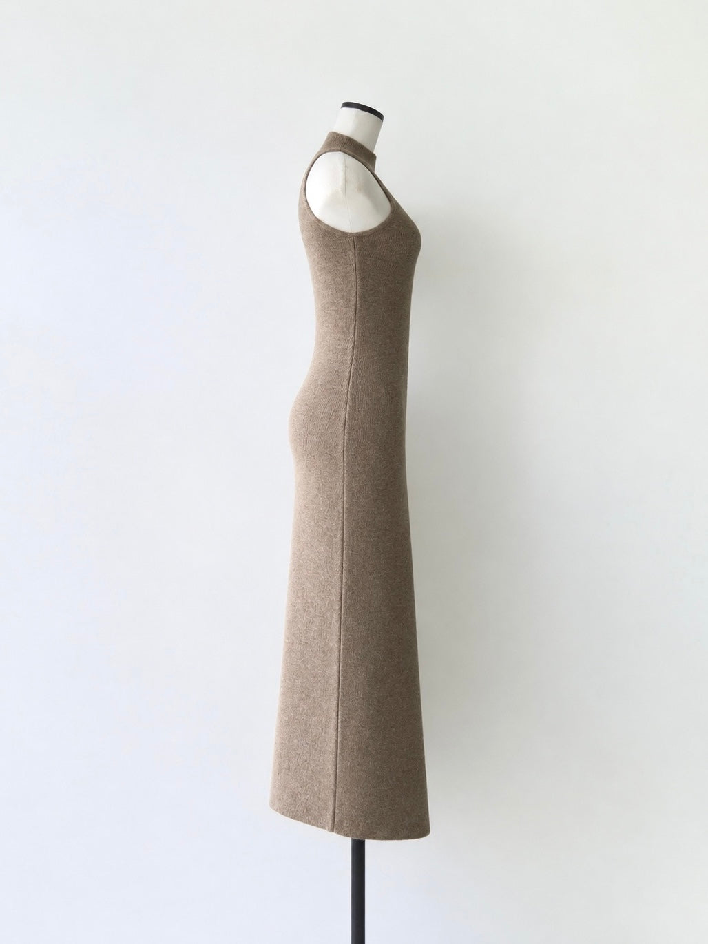 wool ribbed halter neck knit dress