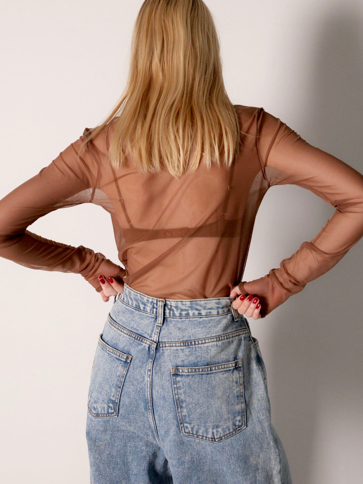 【SAMPLE SALE / AMOMMA】 LONG SLEEVE SHEER TOPS( BROWN )