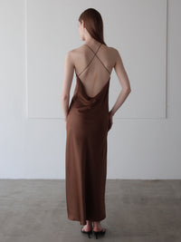 【célon】satin halter open back dress
