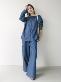 【SAMPLE SALE / AMOMMA】DENIM LIKE DRAWSTING OFF SHOULDER