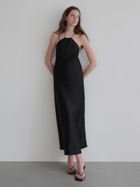 【célon】satin halter open back dress