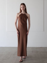 【célon】satin halter open back dress