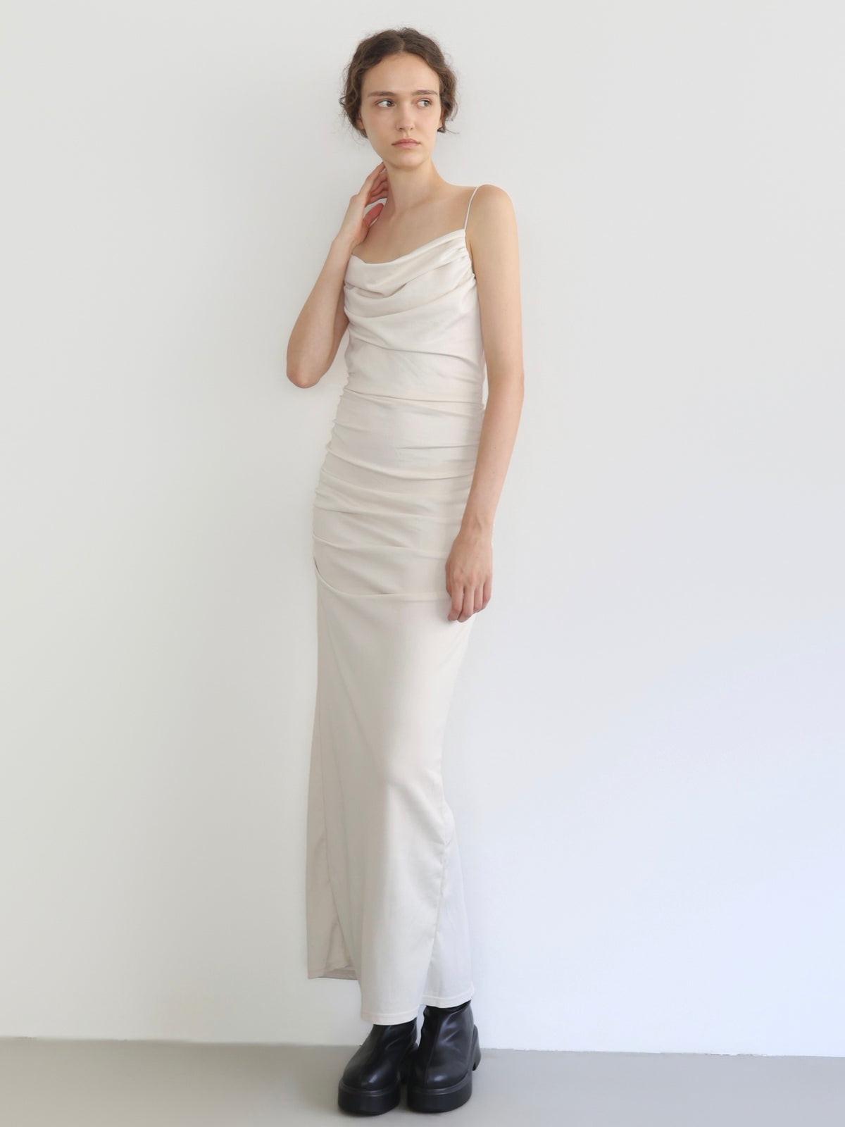 sleek draped maxi dress