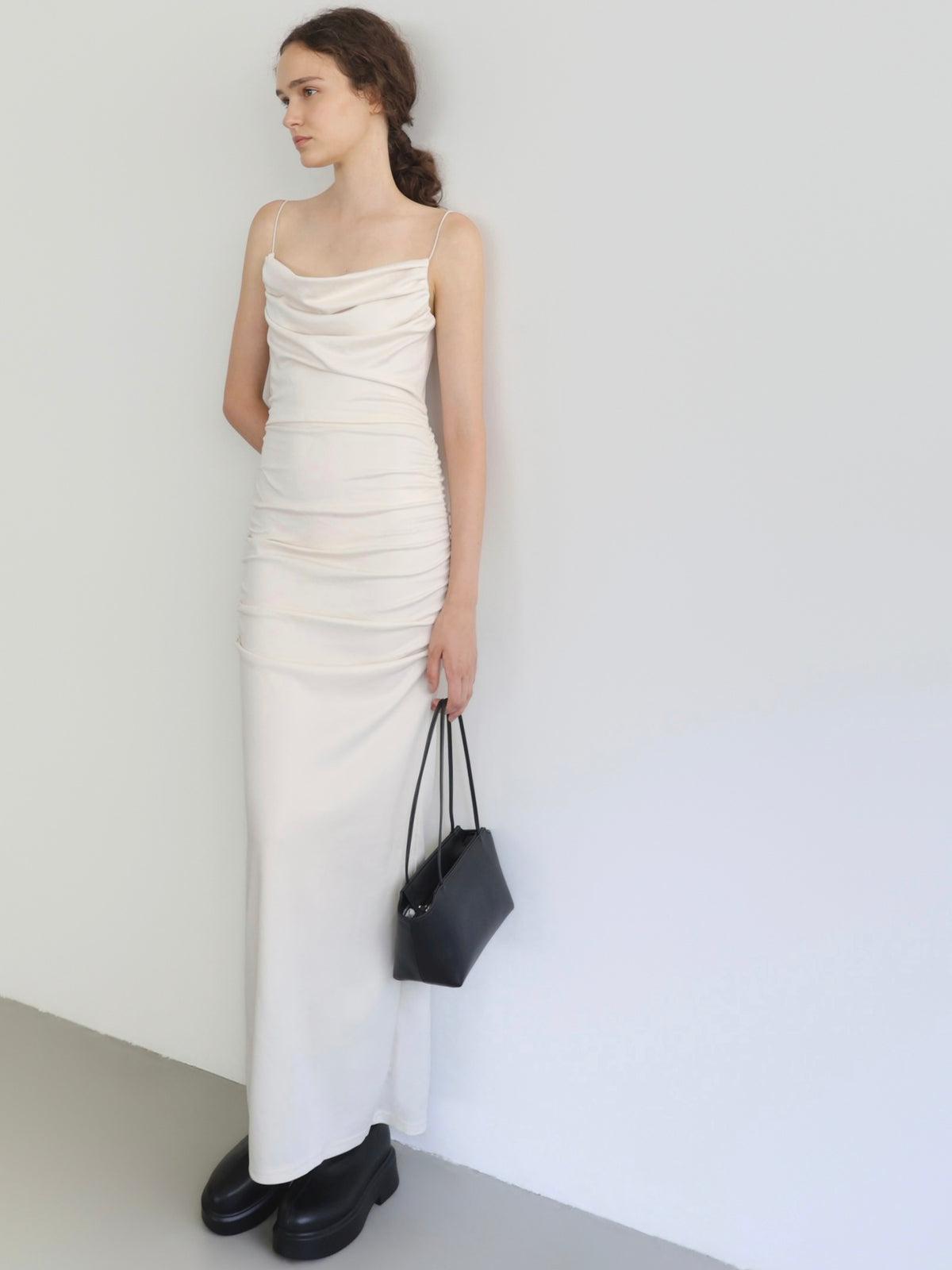 sleek draped maxi dress