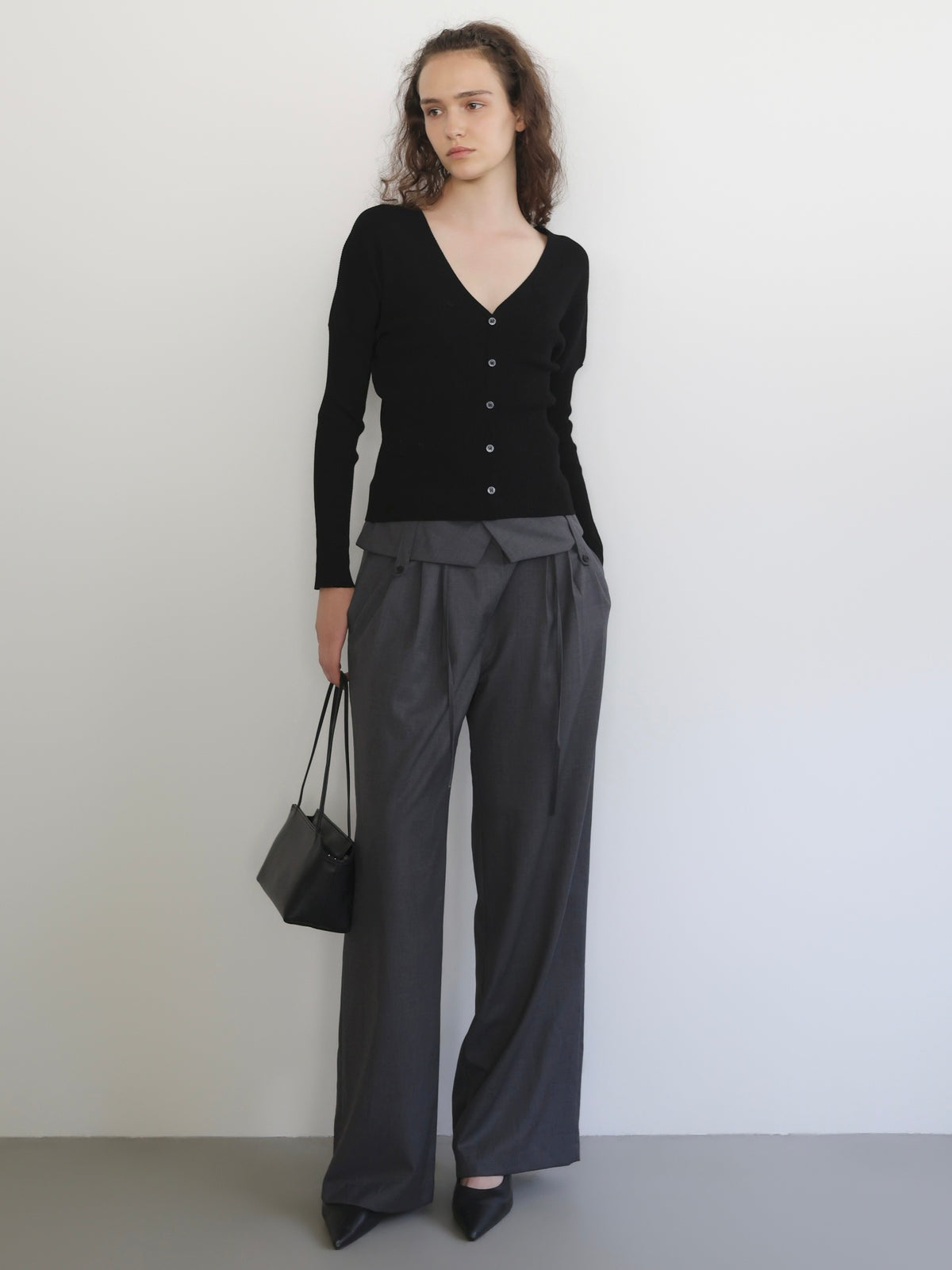 V-neck Ribbed Puff Sleeve Cardigan