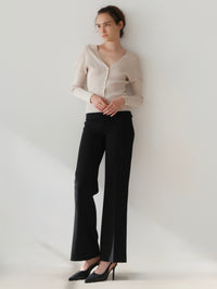 V-neck Ribbed Puff Sleeve Cardigan