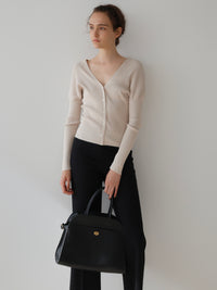 V-neck Ribbed Puff Sleeve Cardigan