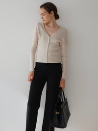 V-neck Ribbed Puff Sleeve Cardigan