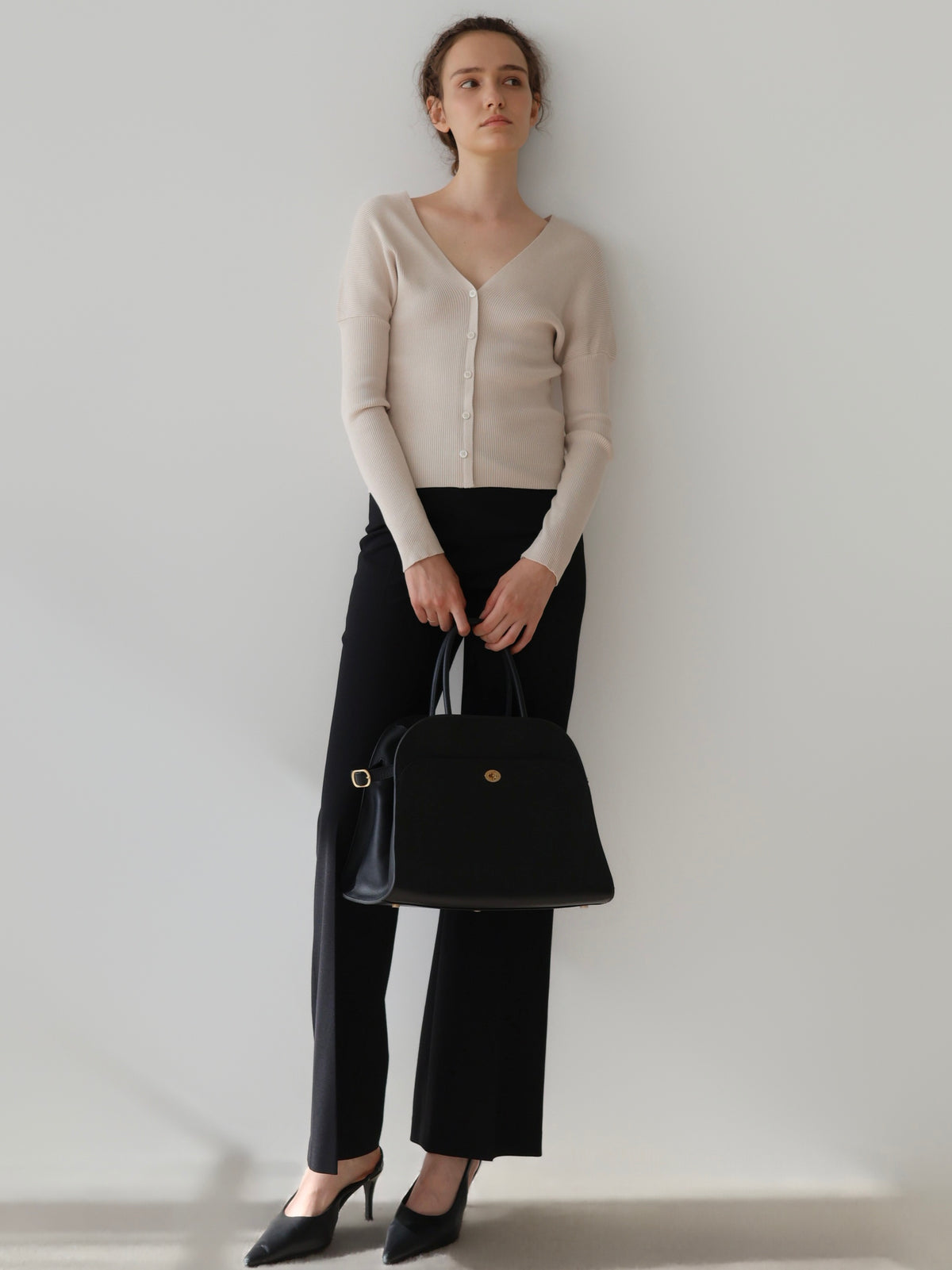 V-neck Ribbed Puff Sleeve Cardigan