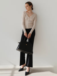 V-neck Ribbed Puff Sleeve Cardigan