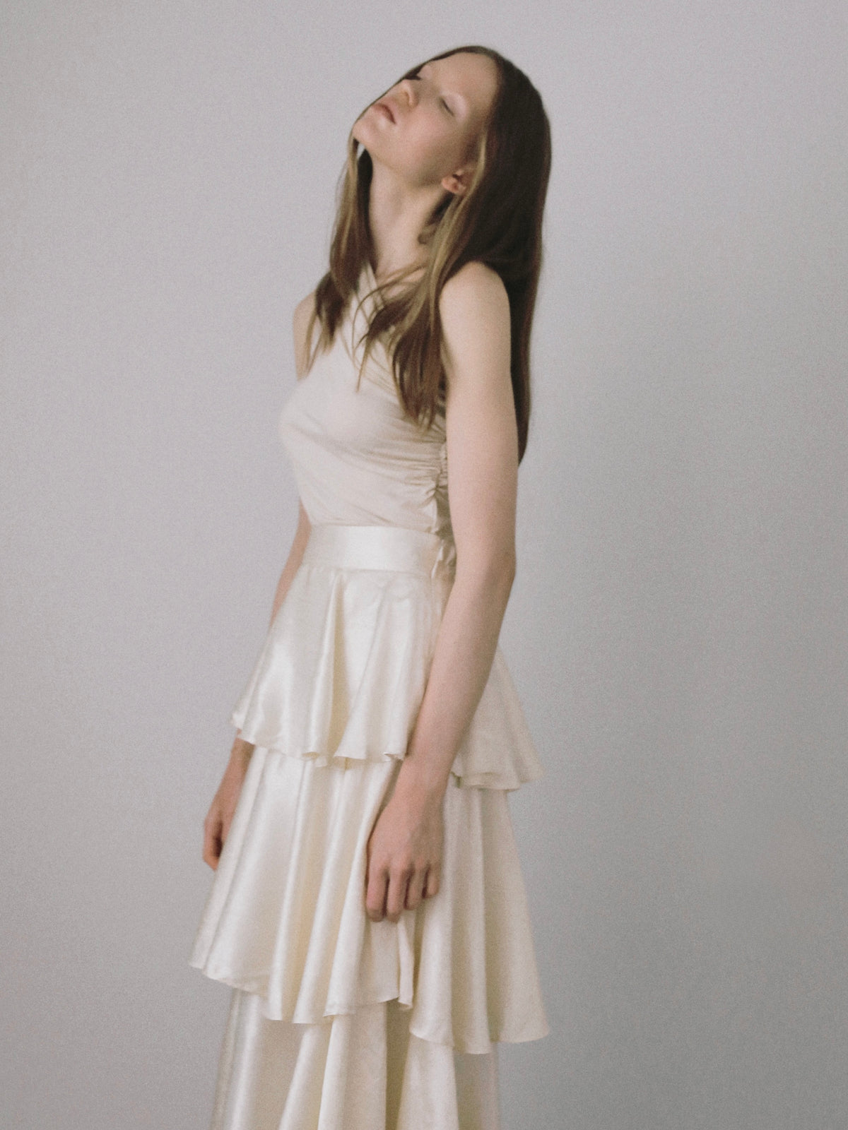 satin frilly tiered long skirt
