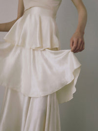 satin frilly tiered long skirt