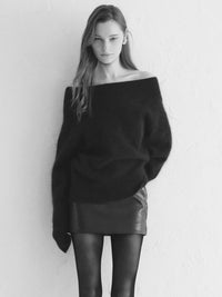 【célon】angora wool off shoulder knit