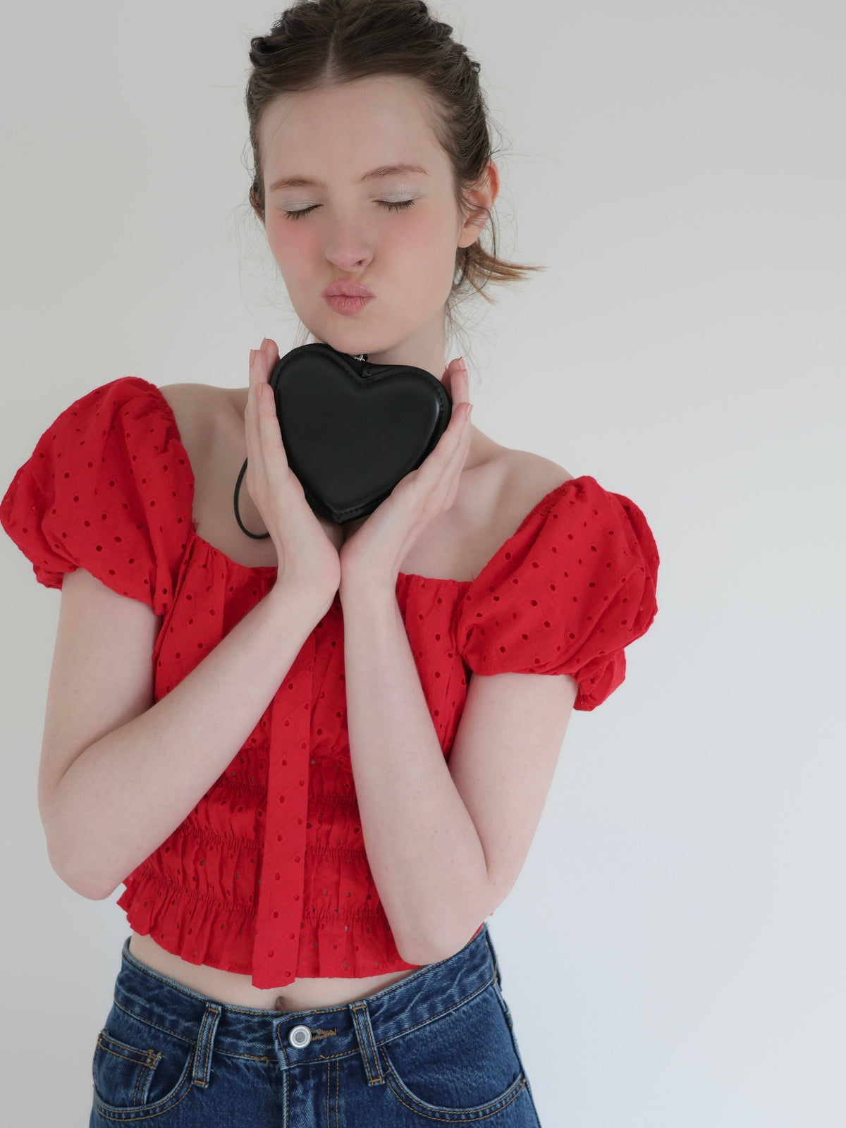 tie puff blouse