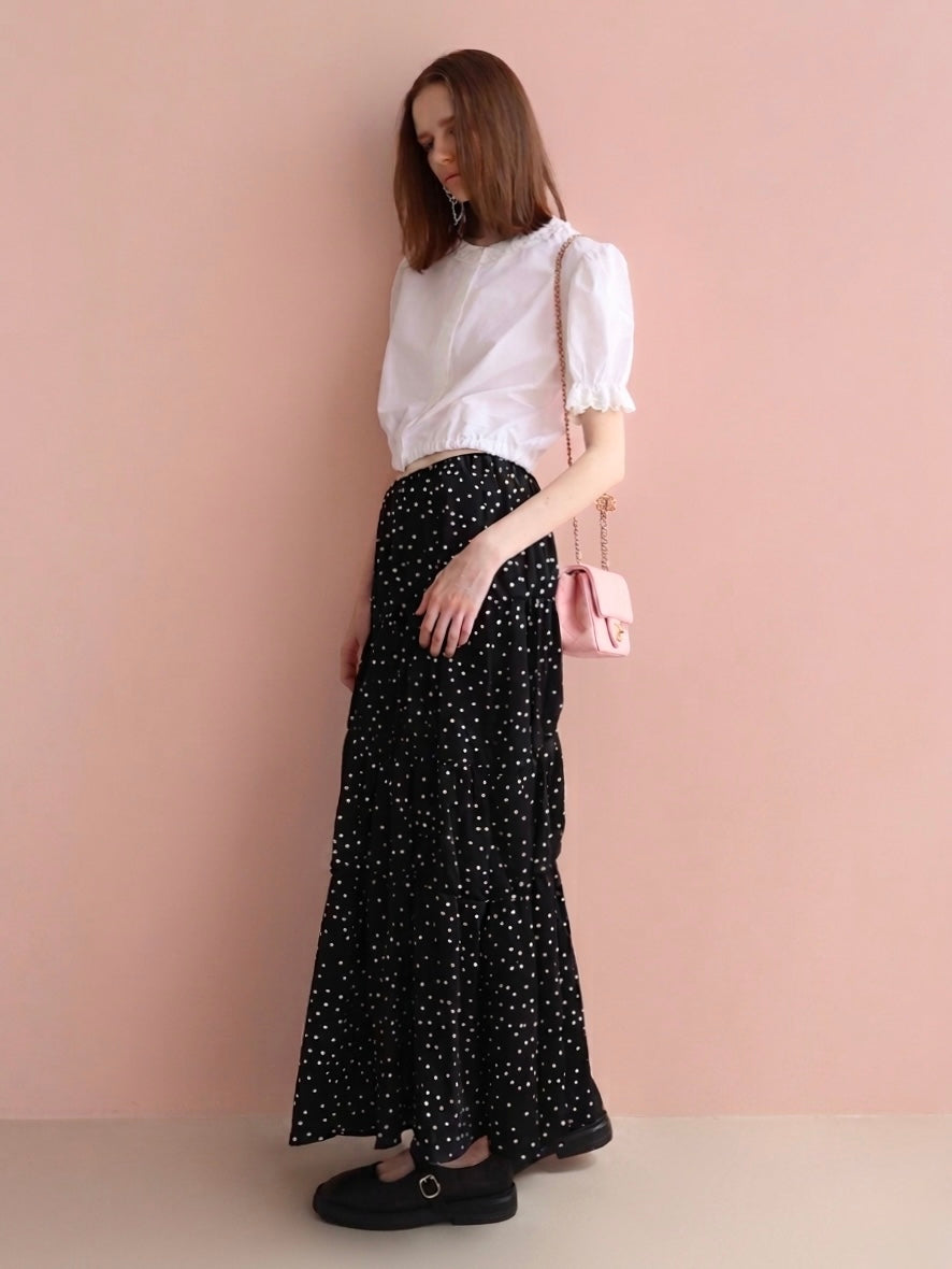 [ sample sale ] dot washer shirring skirt