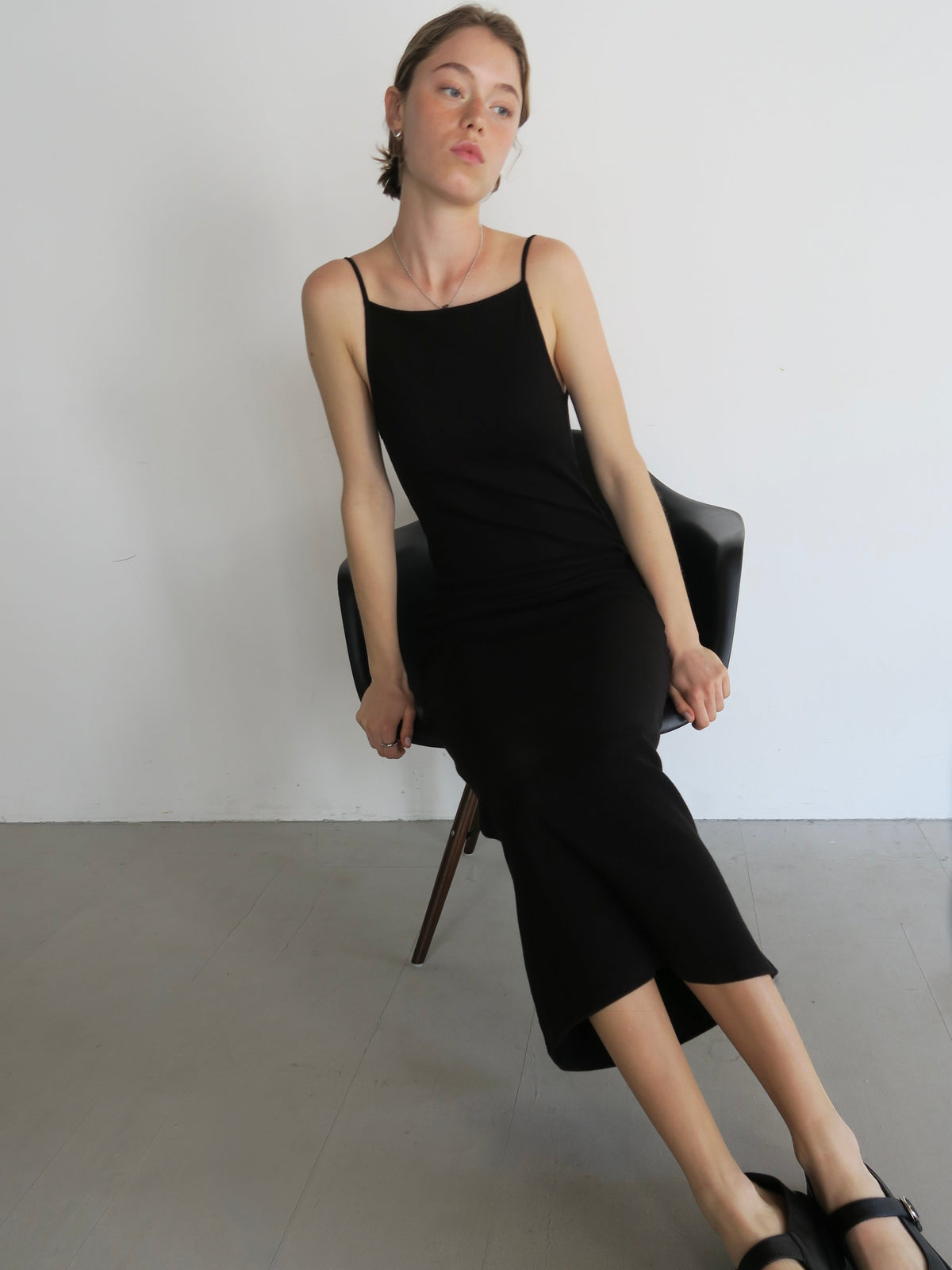 BACK OPEN RIB CAMI DRESS