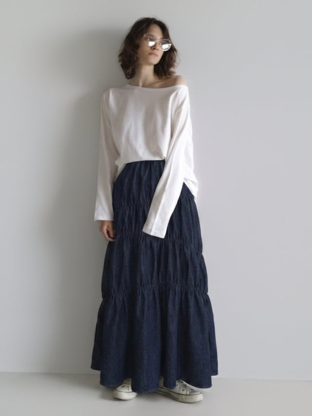 [ sample sale ] denim washer shirring skirt