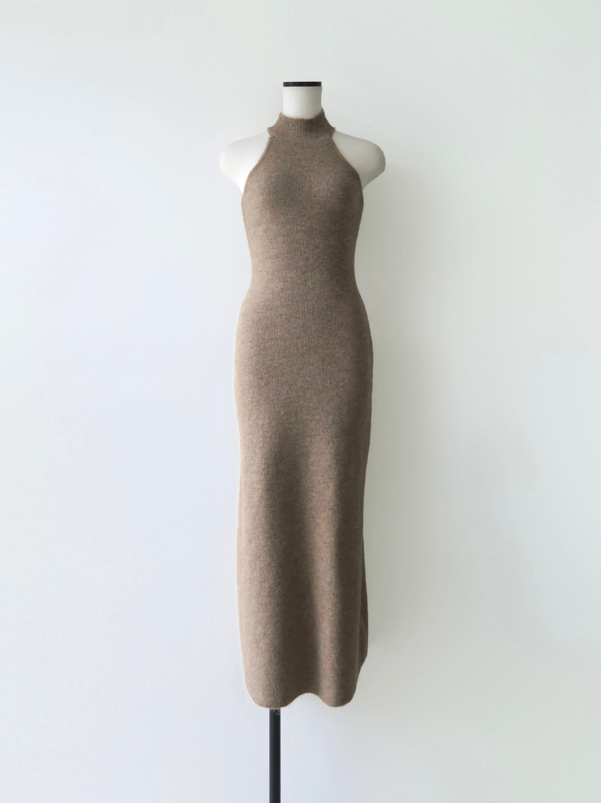 wool ribbed halter neck knit dress