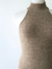 wool ribbed halter neck knit dress