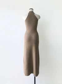 wool ribbed halter neck knit dress