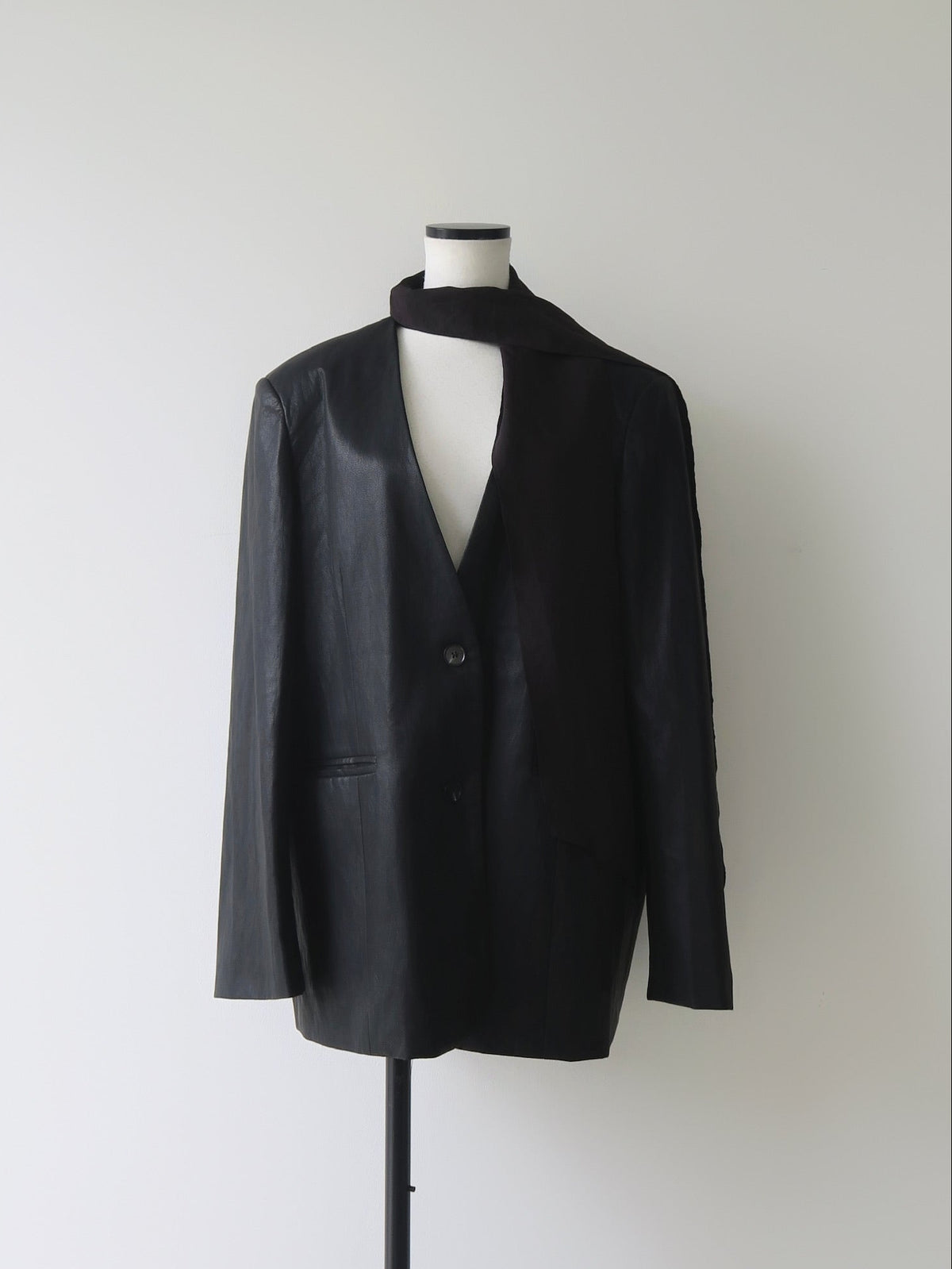 【célon】Leather Scarf Jacket