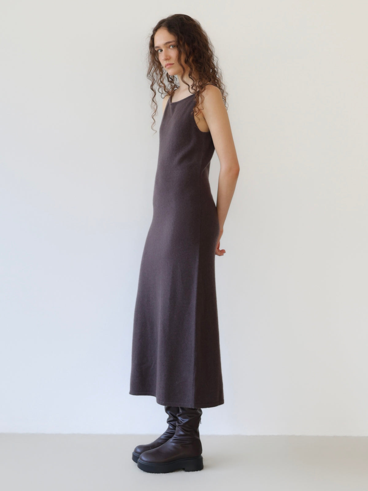 wool boat neck knit dress