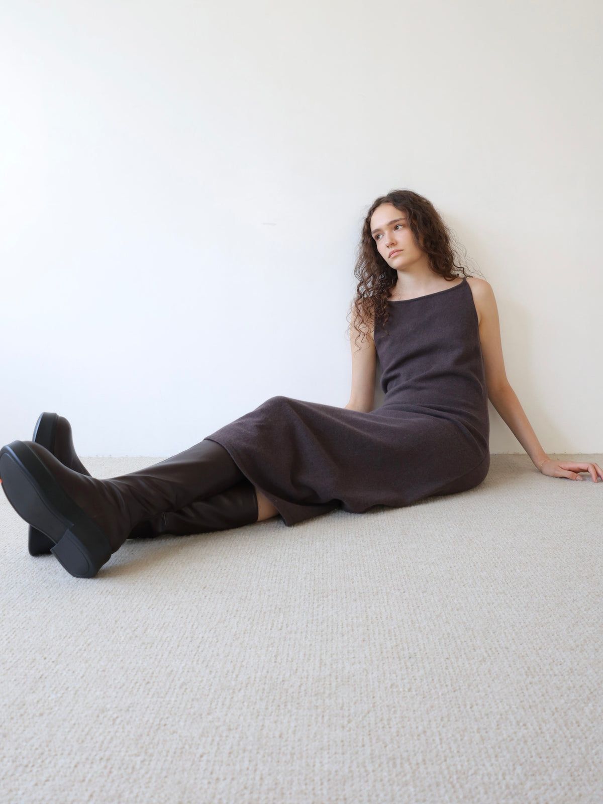 wool boat neck knit dress