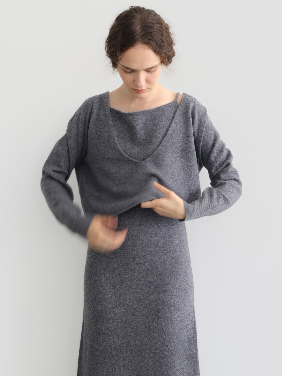 wool boat neck knit dress