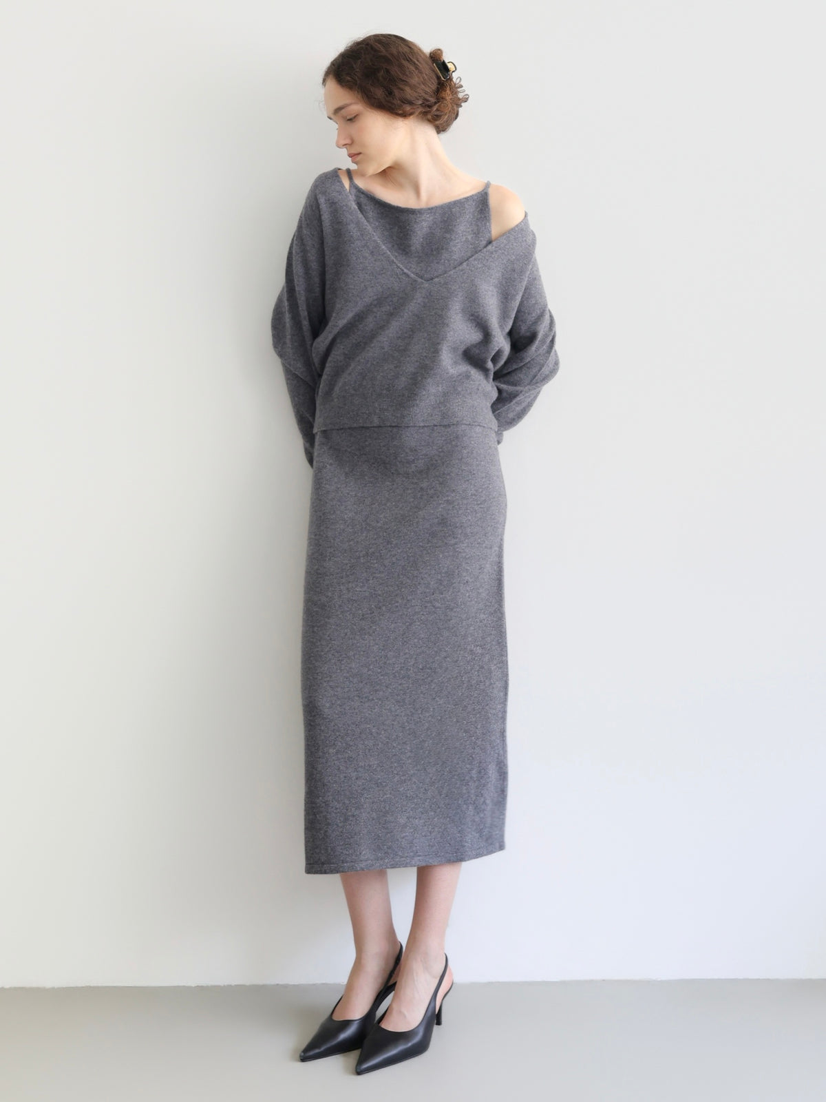 wool boat neck knit dress