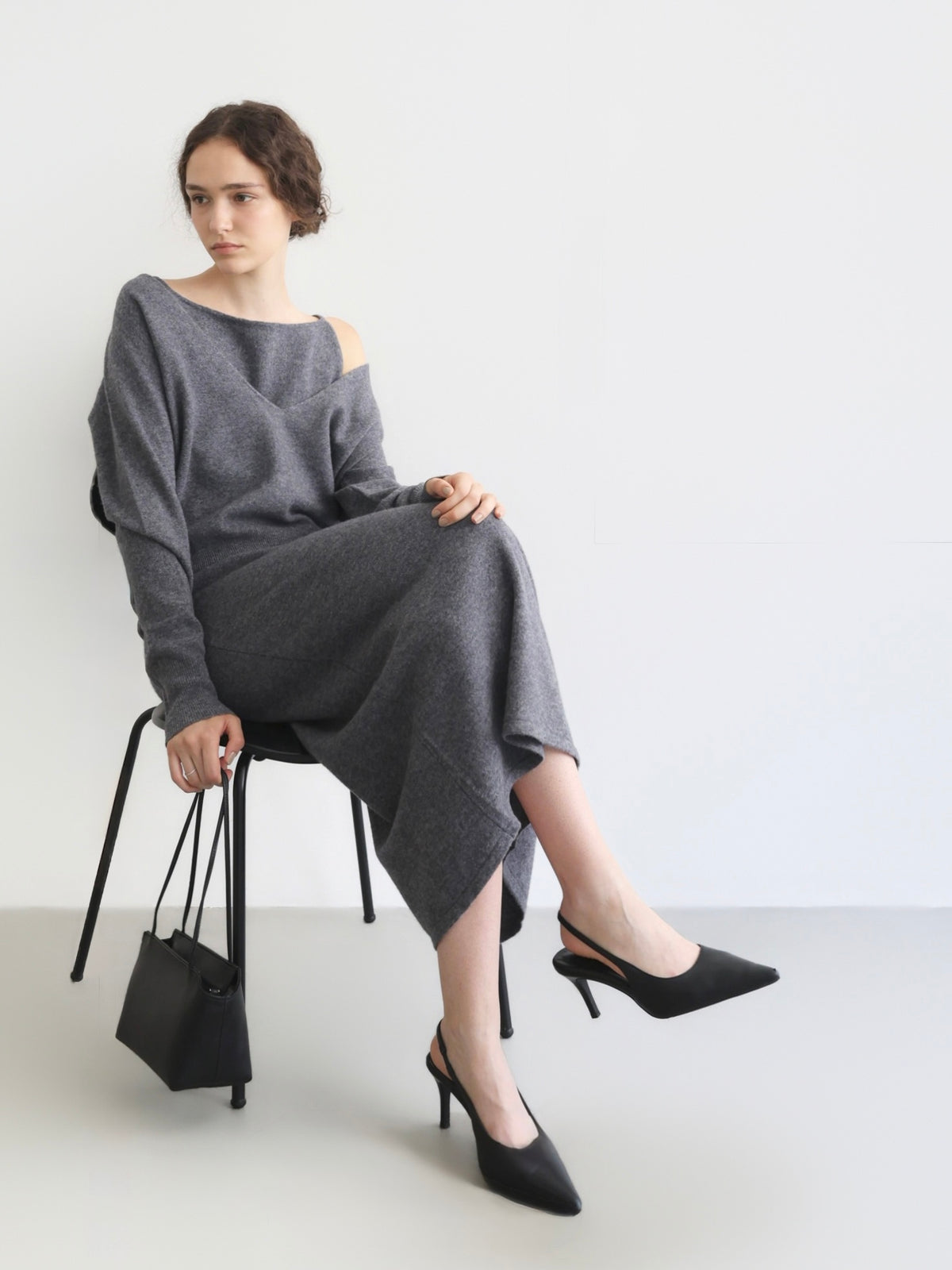 wool boat neck knit dress