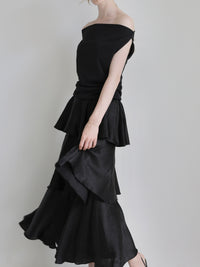 satin frilly tiered long skirt
