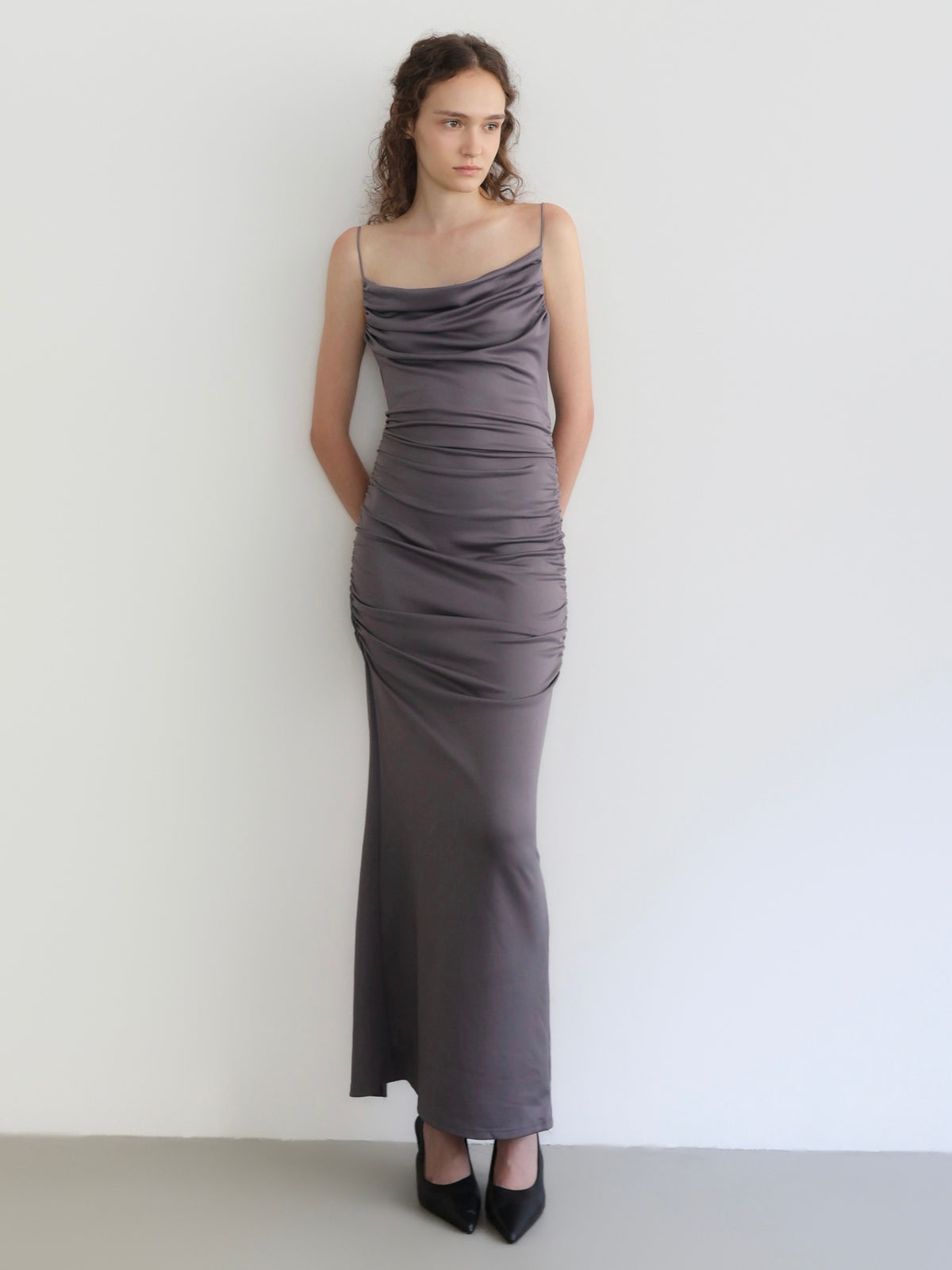 sleek draped maxi dress