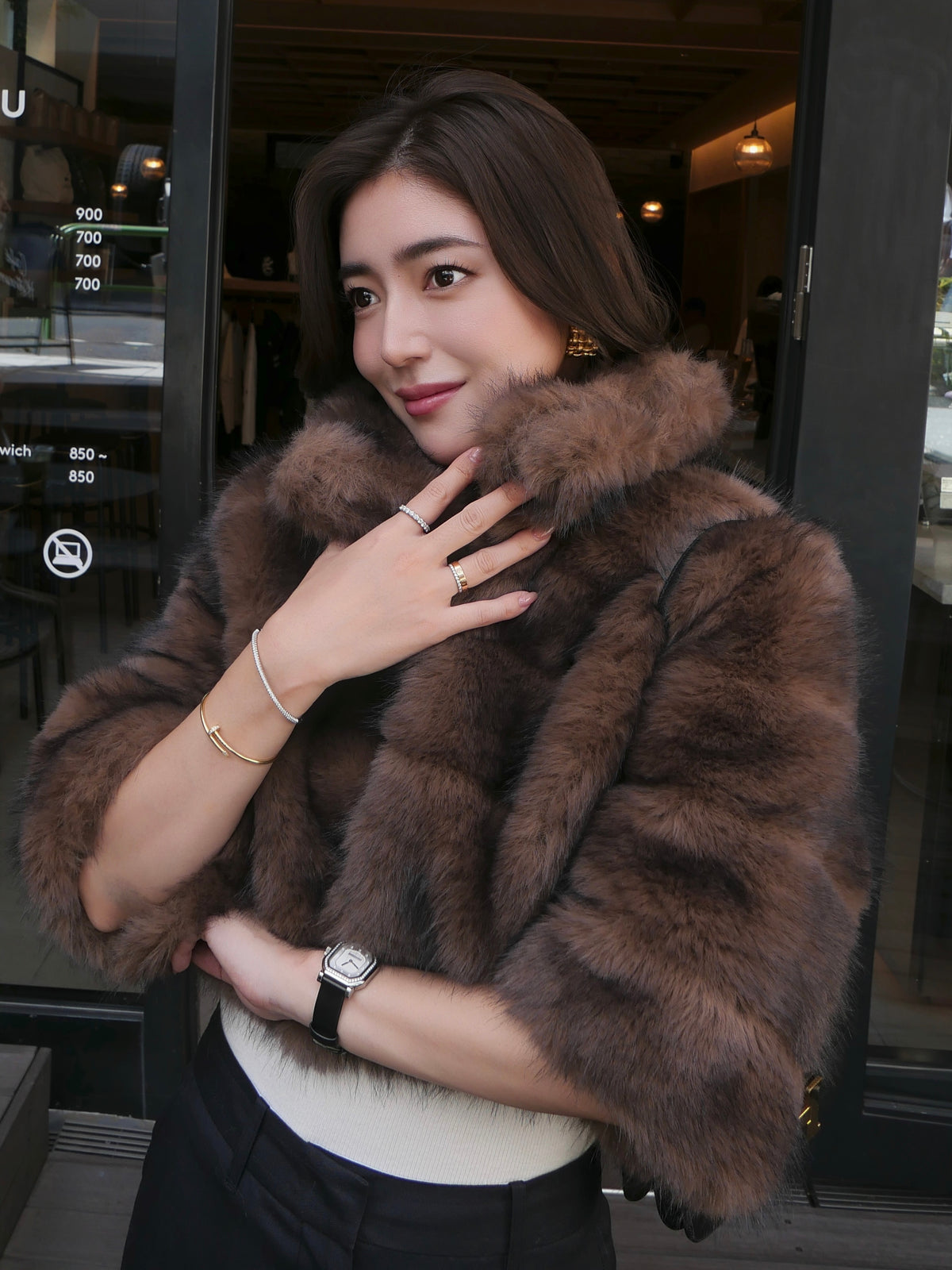 【célon】fur crop jacket