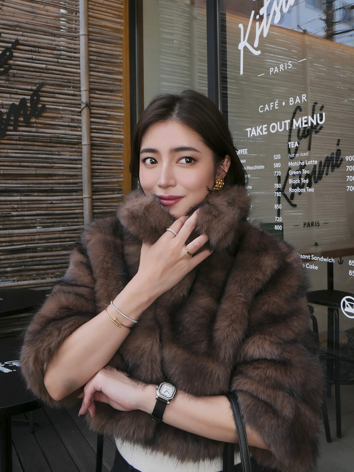 【célon】fur crop jacket