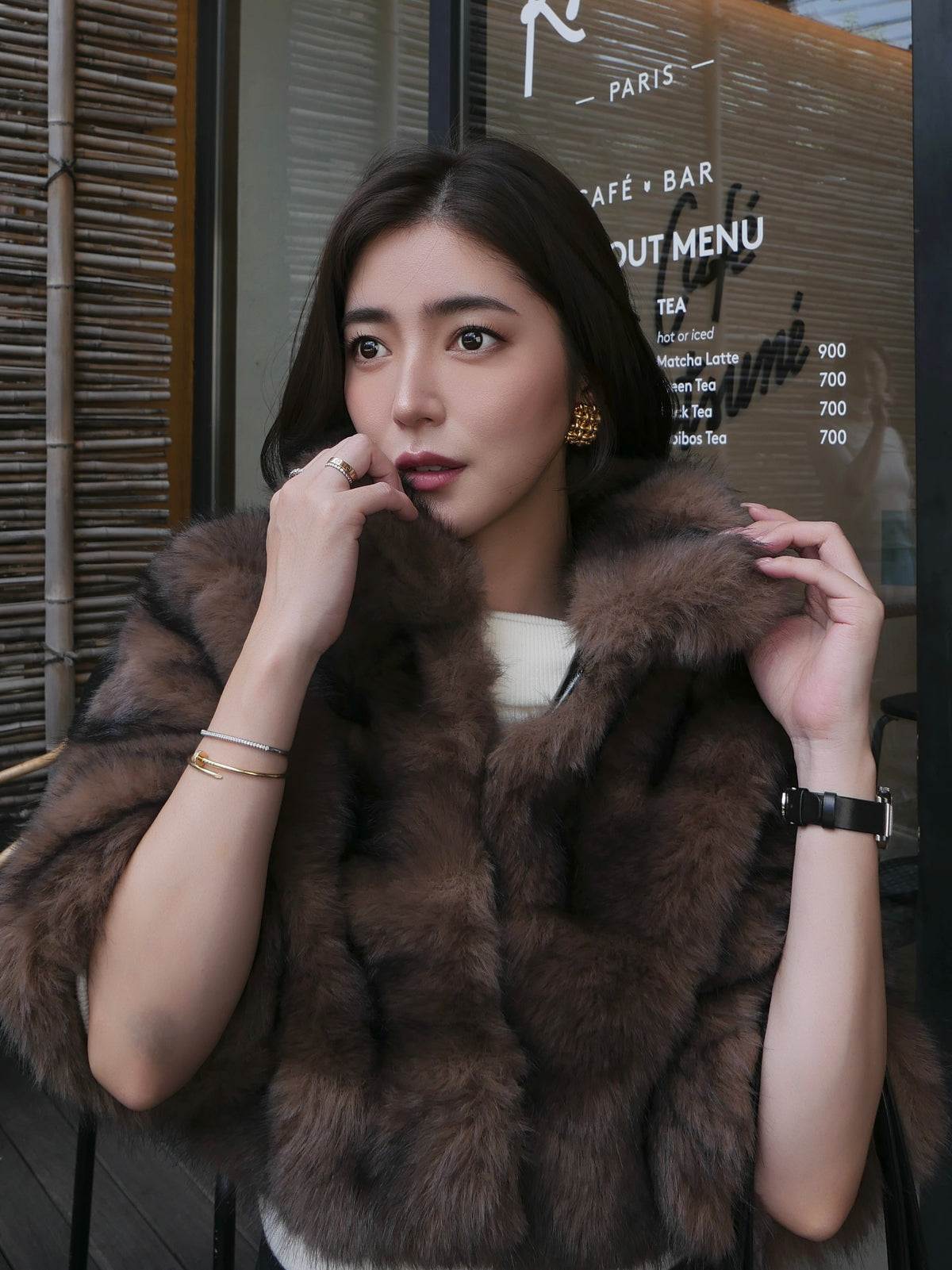 【célon】fur crop jacket