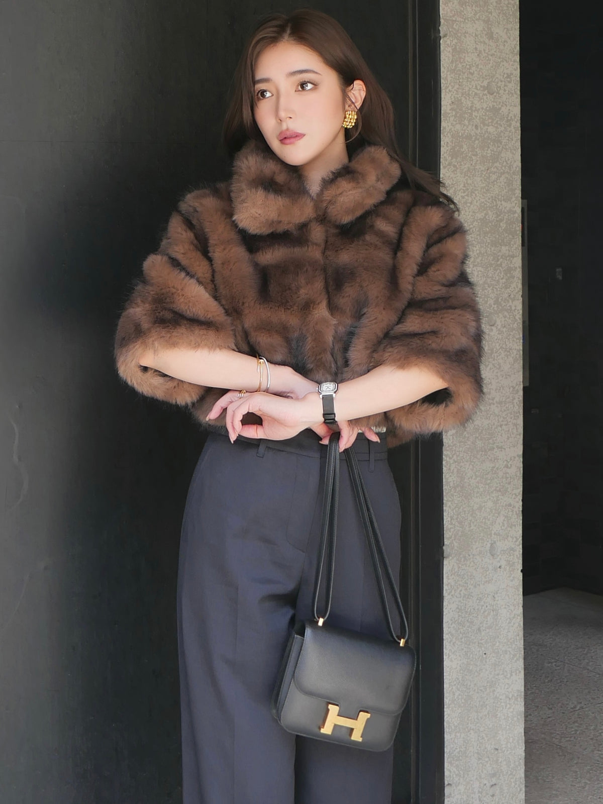 【célon】fur crop jacket
